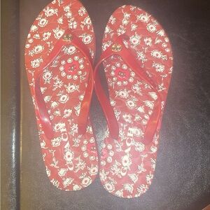Floral Red Flip Flops